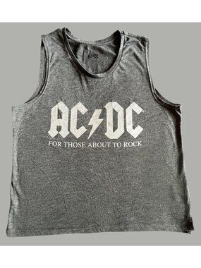 AC/DC Gray Sleeveless Tank Top M/M (8-10) For Those About To Rock Graphic Tee